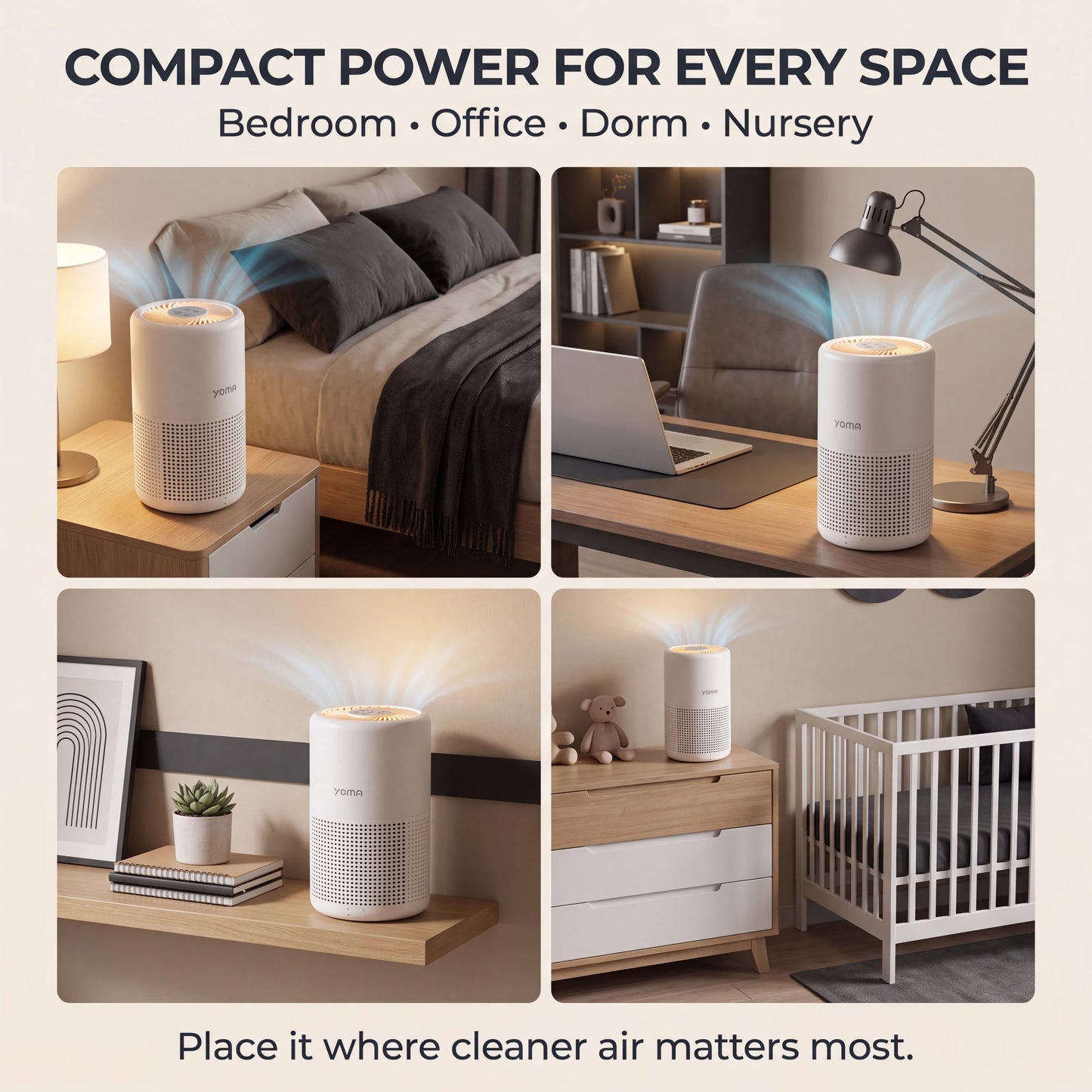 Nyven YOMA A2 Air Purifier – True HEPA 3-Stage Filtration with Night Light