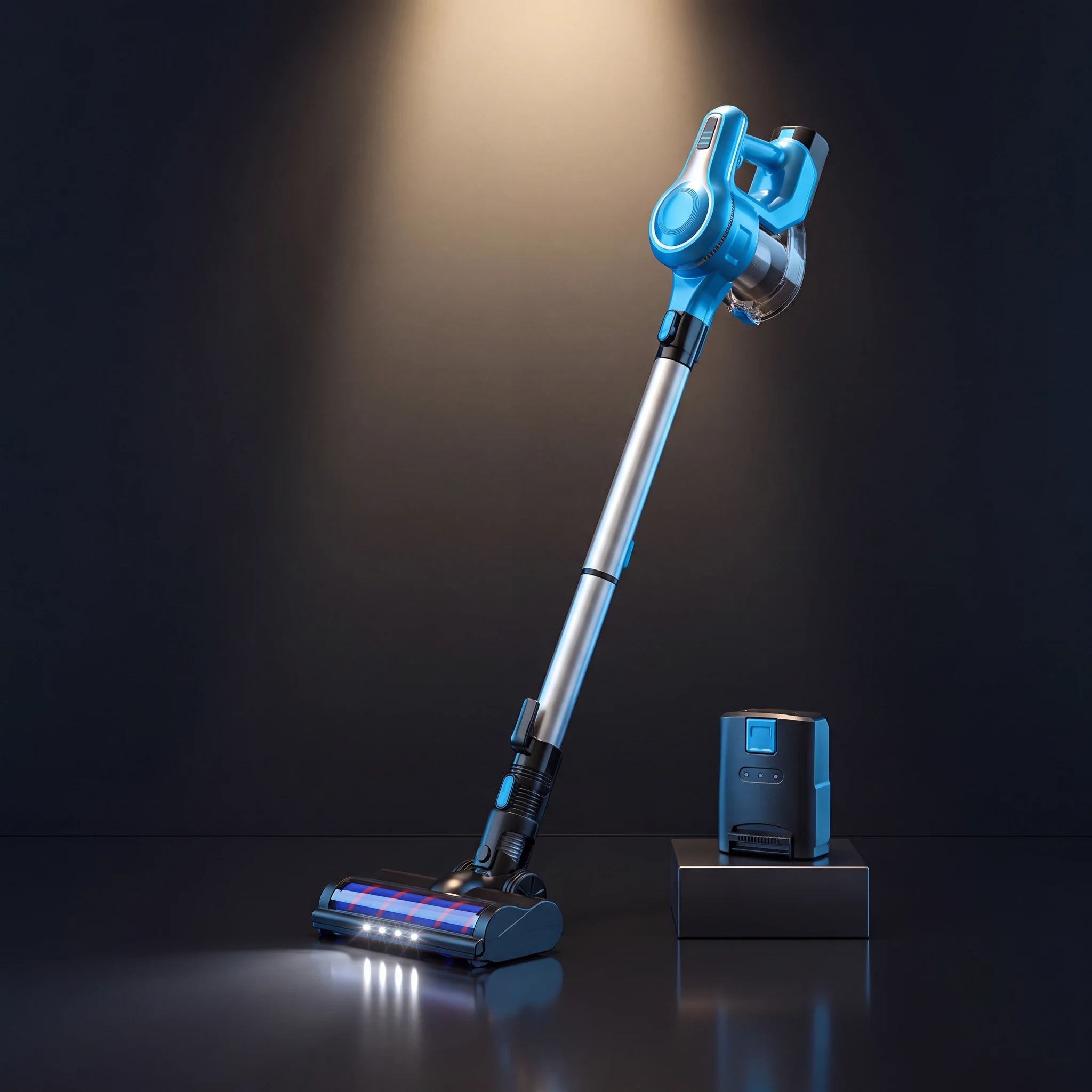 The blue Nyven S6 cordless vacuum with spare hot-swap battery